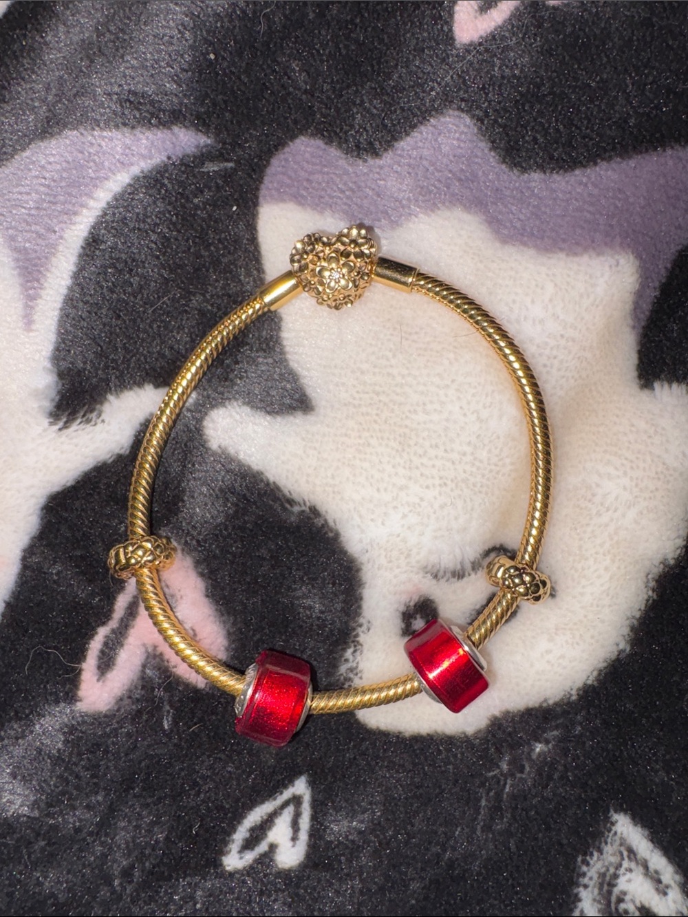 Pandora Gold-Tone Bracelet with Red Glass Charms